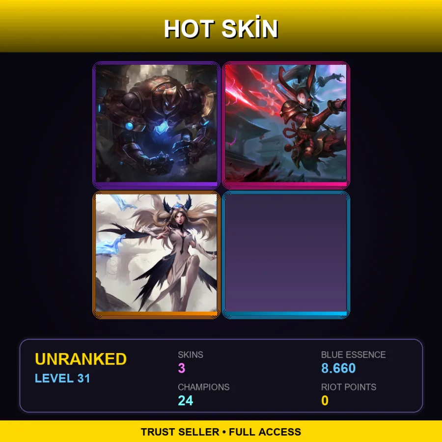 BR | Hextech Galio | Blood Moon Kalista | iG Irelia | 3 Skin | 24 Champ | Lv31