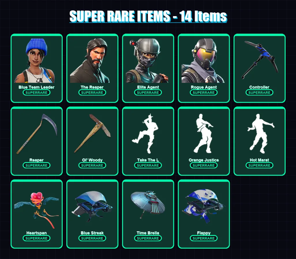 [PS4/PS5/XBOX/PC] | Blue Team Leader | The Reaper | Elite Agent | Rogue Agent | Blackheart | 63 skin | 146 pickaxe | 124 emote | 140 glider | Lv2779