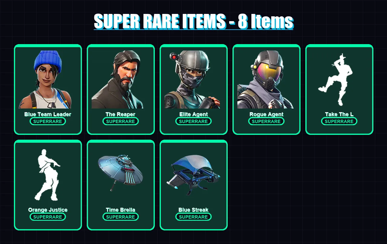 [PS4/PS5/XBOX/PC] | Blue Team Leader | The Reaper | Elite Agent | Rogue Agent | Catalyst | 32 skin | 50 pickaxe | 42 emote | 54 glider | Lv710