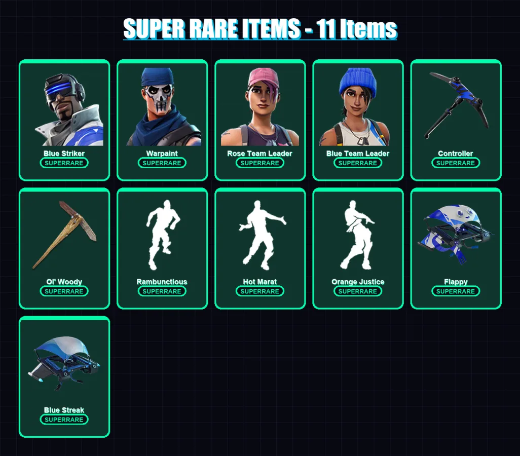 [PS4/PS5/XBOX/PC] | Blue Striker | Warpaint | Rose Team Leader | Blue Team Leader | Drift | 39 skin | 48 pickaxe | 49 emote | 45 glider | Lv708