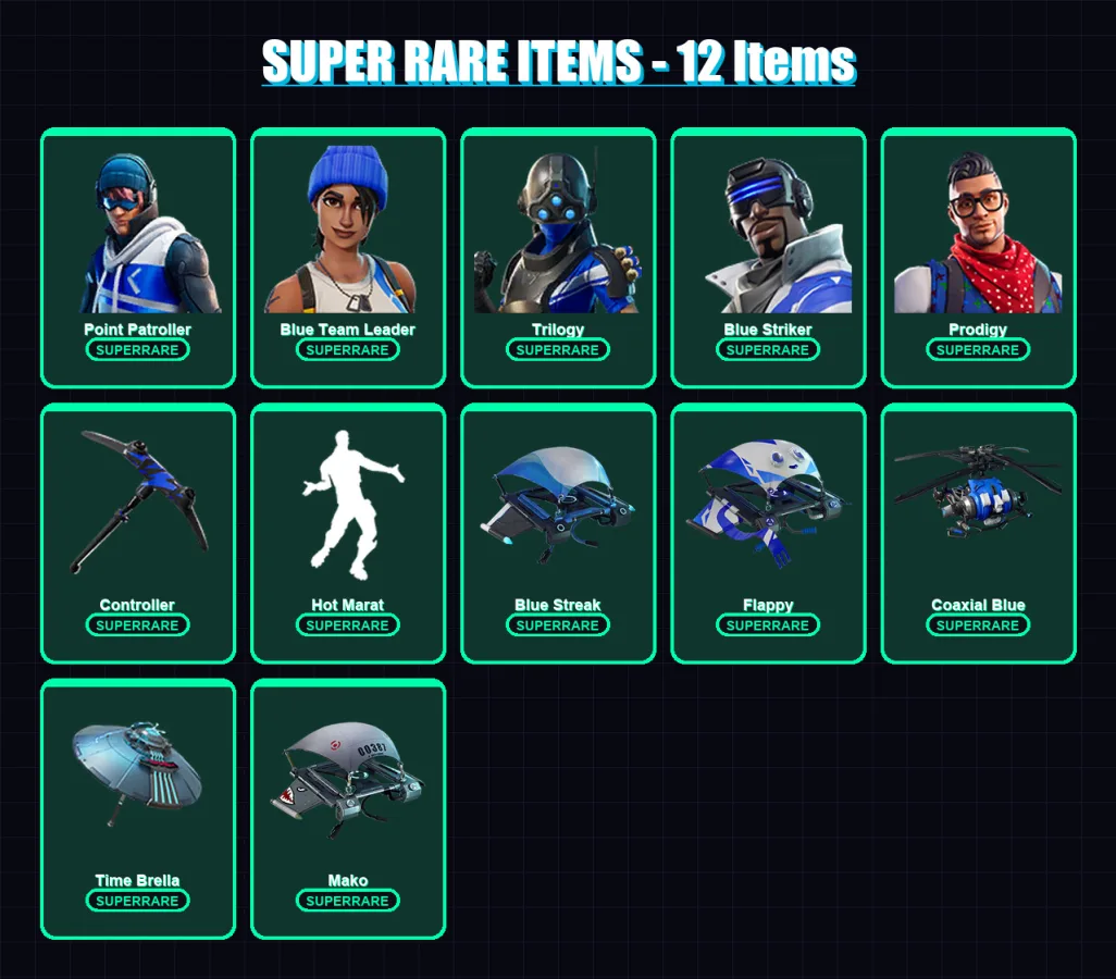 [PS4/PS5/XBOX/PC] | Point Patroller | Blue Team Leader | Trilogy | Blue Striker | Prodigy | 83 skin | 75 pickaxe | 72 emote | 91 glider | Lv1150