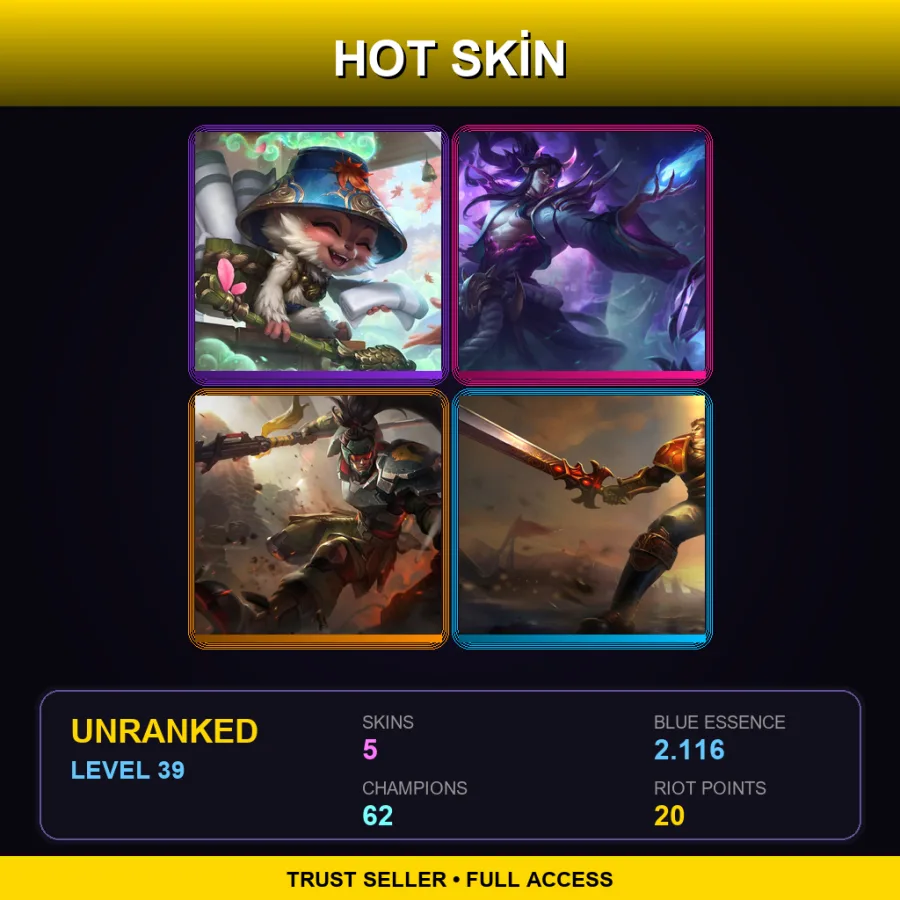 EUNE | Lv39 | Unranked | 5 Skin | 62 Champ