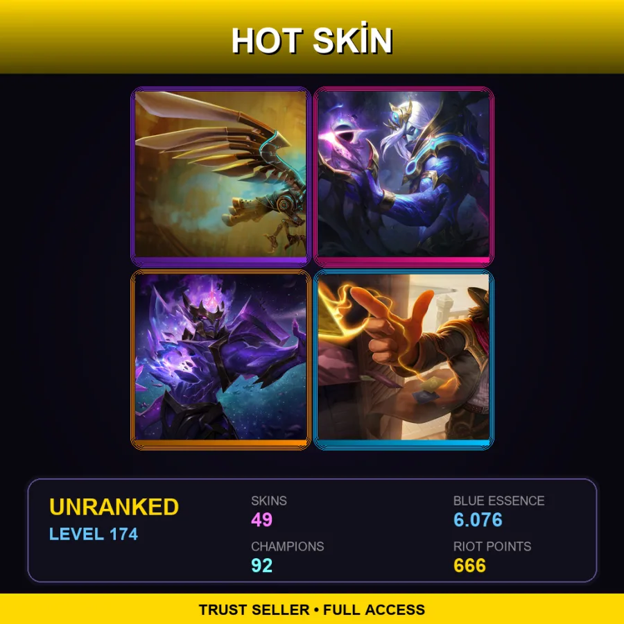 LAN | Lv174 | Unranked | 49 Skin | 92 Champ — LoL account