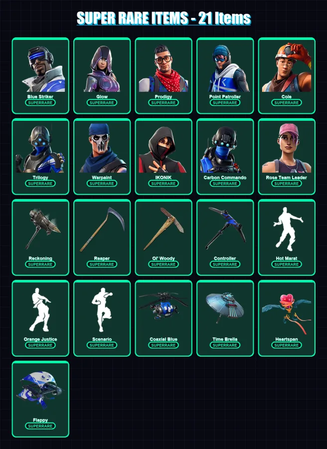 [PC/XBOX] | Blue Striker | Glow | Prodigy | Point Patroller | Cole | 176 skin | 156 pickaxe | 110 emote | 129 glider | Lv1948 — Fortnite account