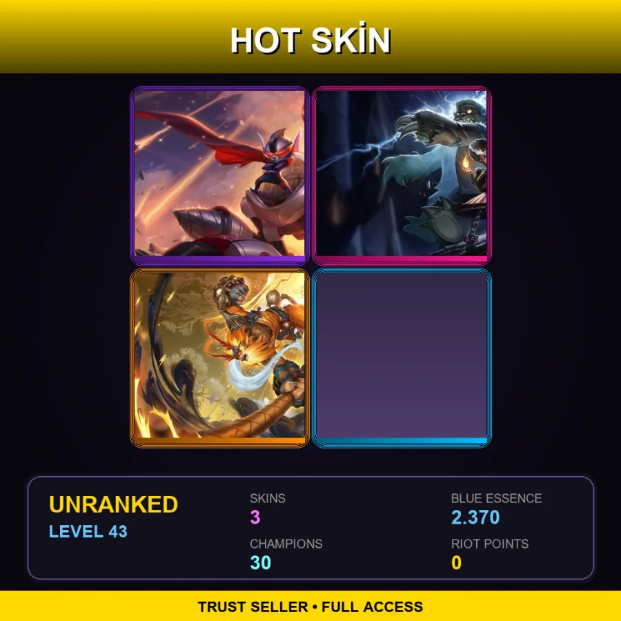 EUNE | Lv43 | Unranked | 3 Skin | 30 Champ