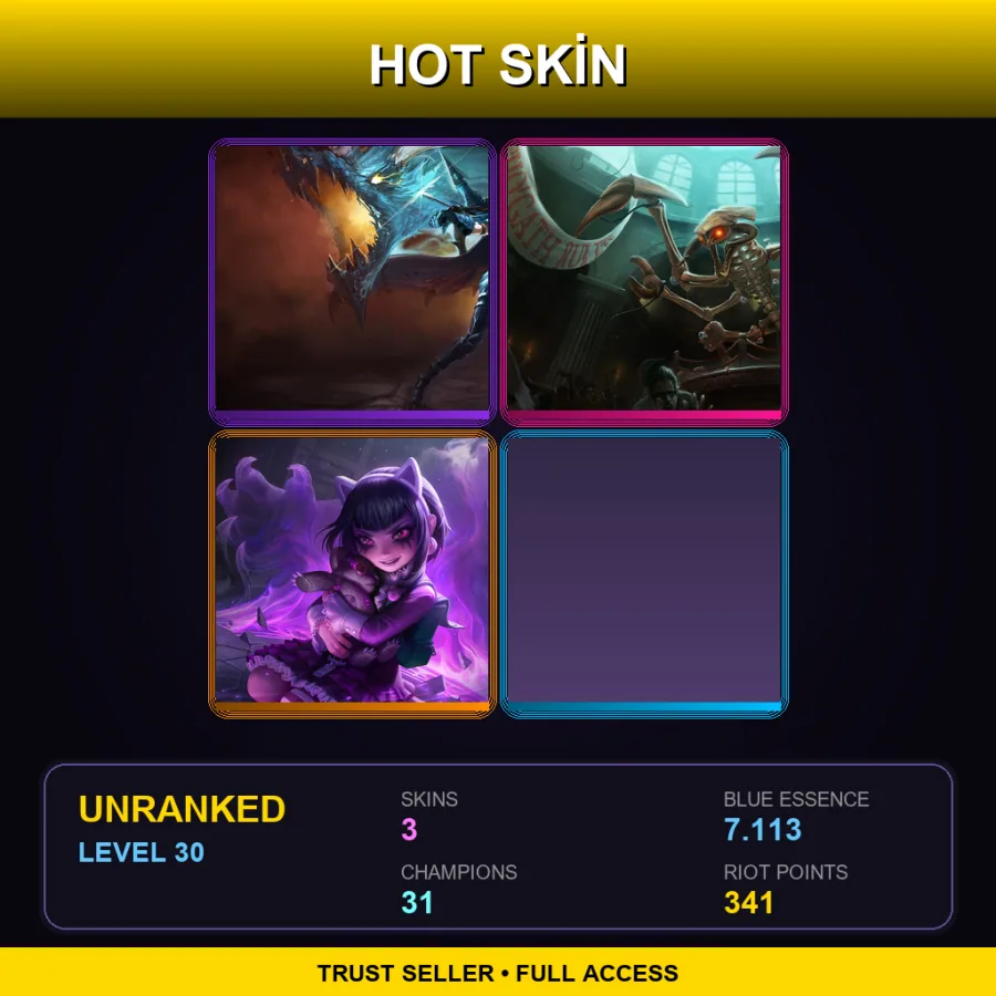 OCE | Lv30 | Unranked | 3 Skin | 31 Champ — LoL account