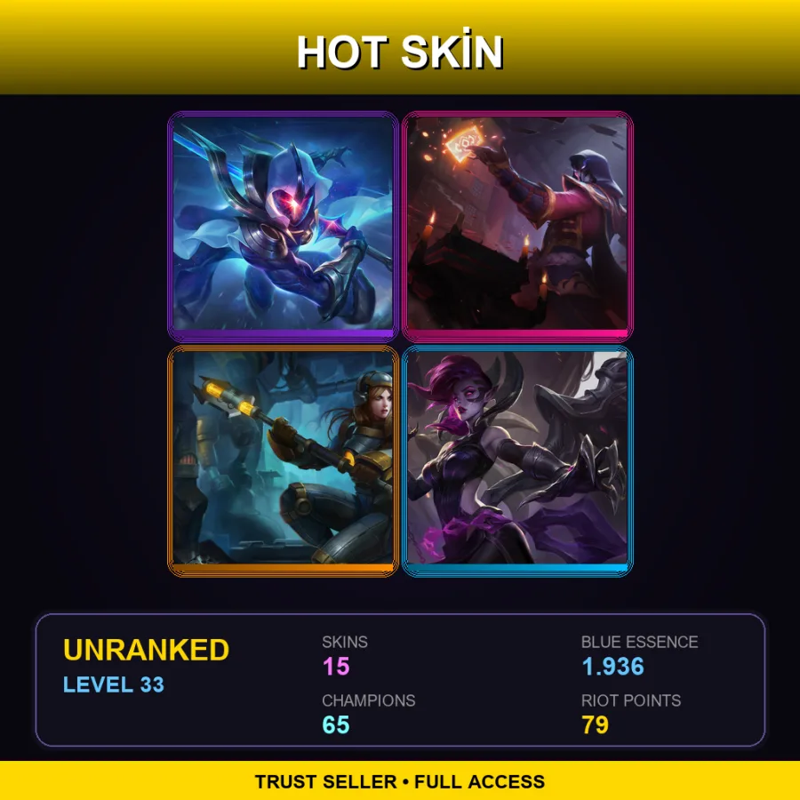 NA | Lv33 | Unranked | 15 Skin | 65 Champ — LoL account
