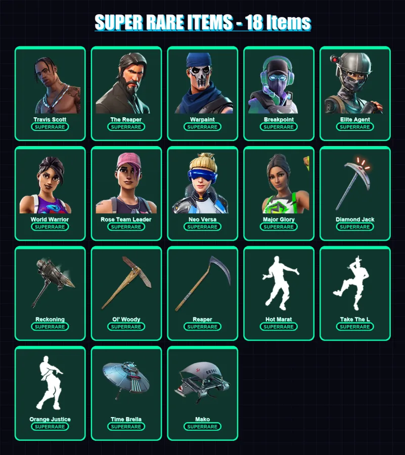[PC/XBOX/PSN] | Polo Prodigy | Travis Scott | Stadium Hero '92 | The Reaper | Warpaint | 195 skin | 155 pickaxe | 163 emote | 151 glider | Lv2442