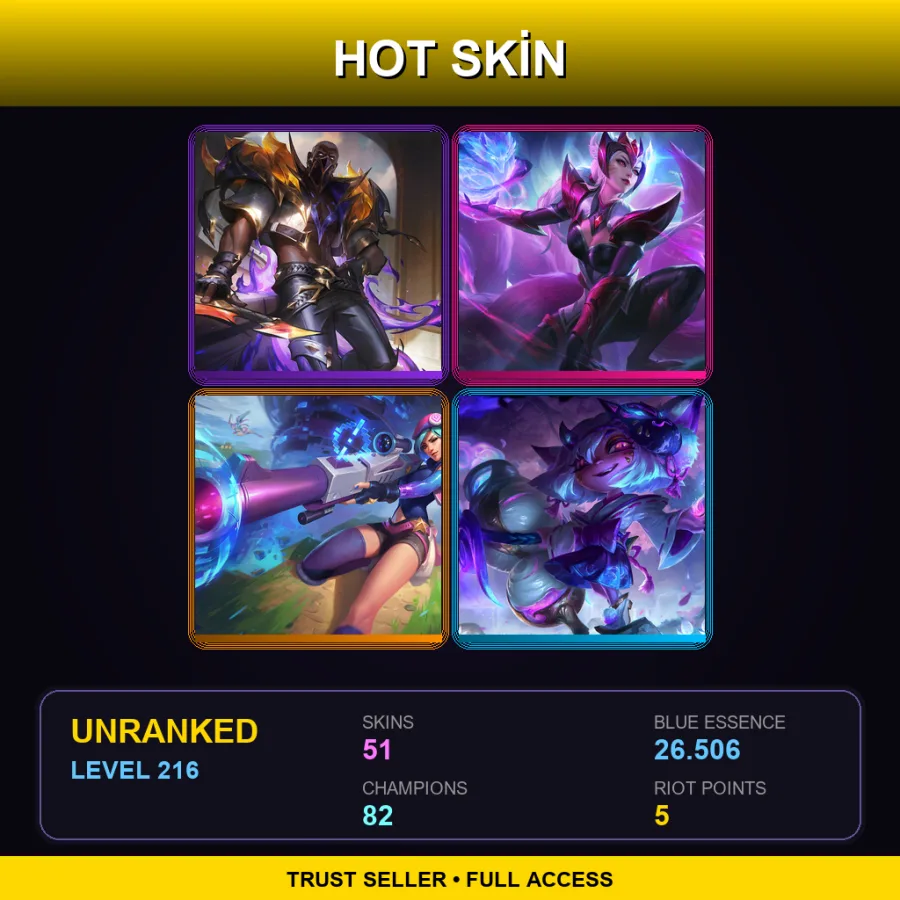LAN | Lv216 | Unranked | 51 Skin | 82 Champ