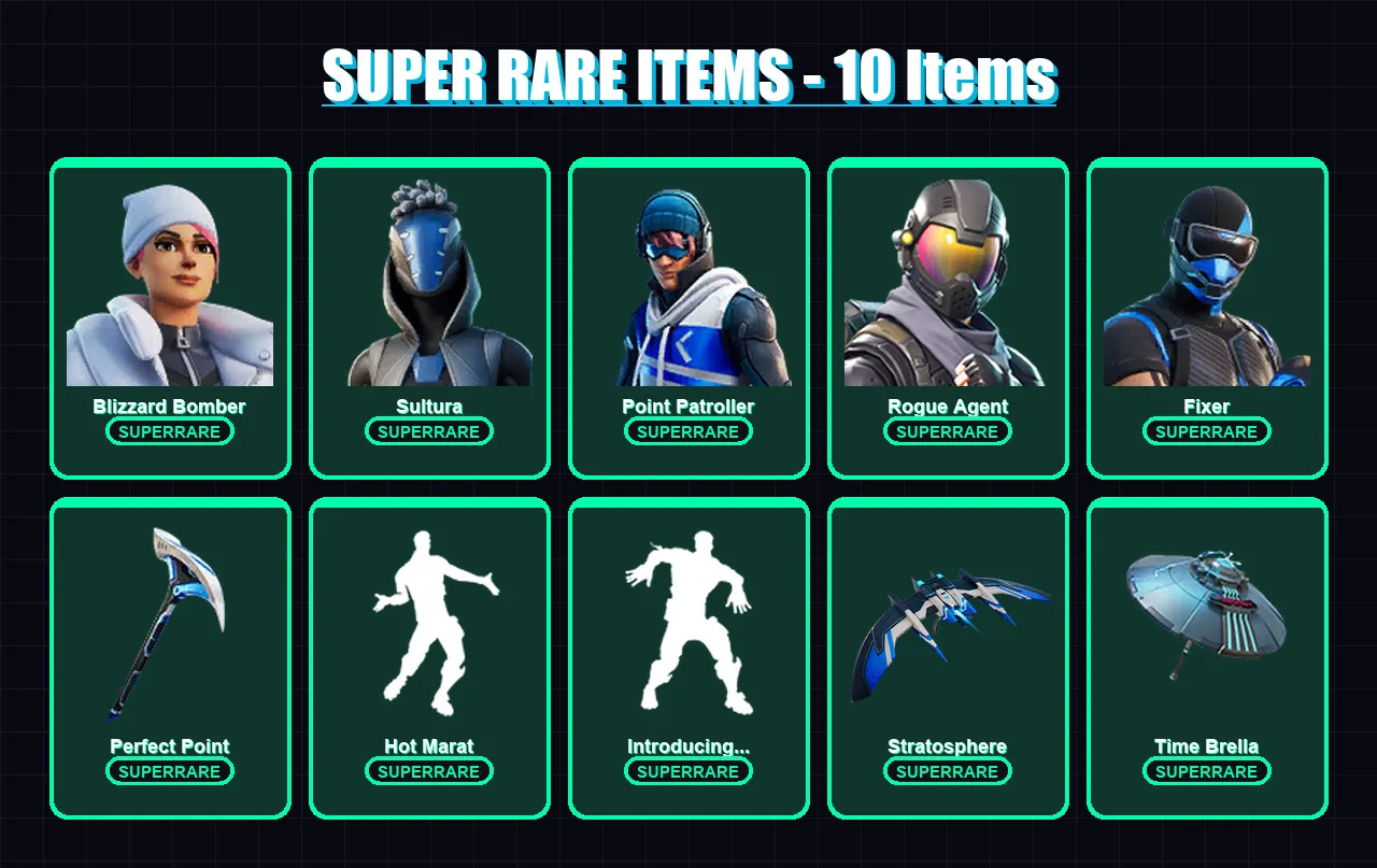 [PS4/PS5/XBOX/PC] | Blizzard Bomber | Sultura | Point Patroller | Rogue Agent | Fixer | 55 skin | 107 pickaxe | 68 emote | 95 glider | Lv1486