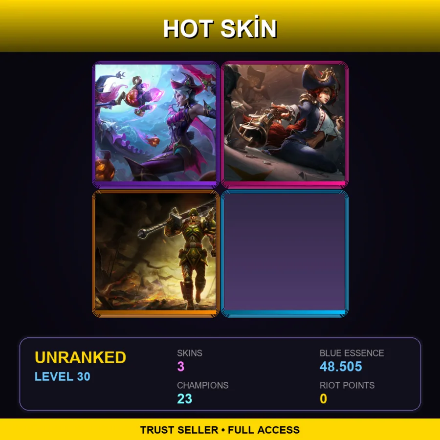 TR | Lv30 | Unranked | 3 Skin | 23 Champ — LoL account