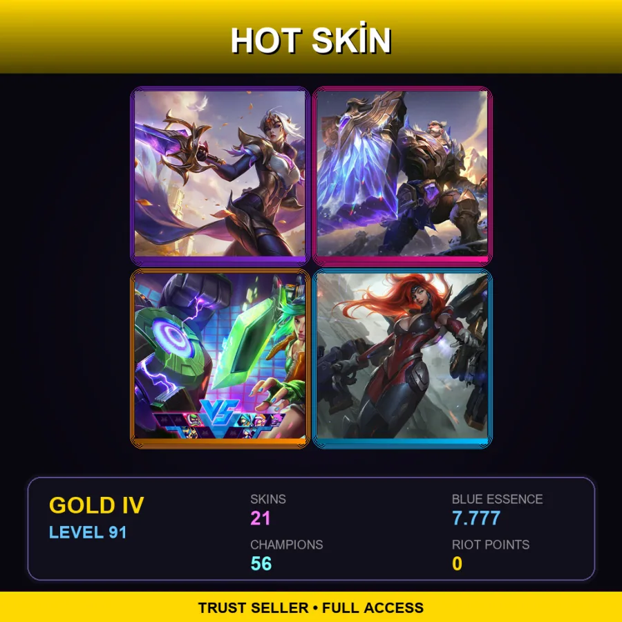 LAS | Victorious Fiora | Victorious Braum | Arcade Riven | Gun Goddess Miss Fortune | 21 Skin | 56 Champ | Gold IV | Lv91