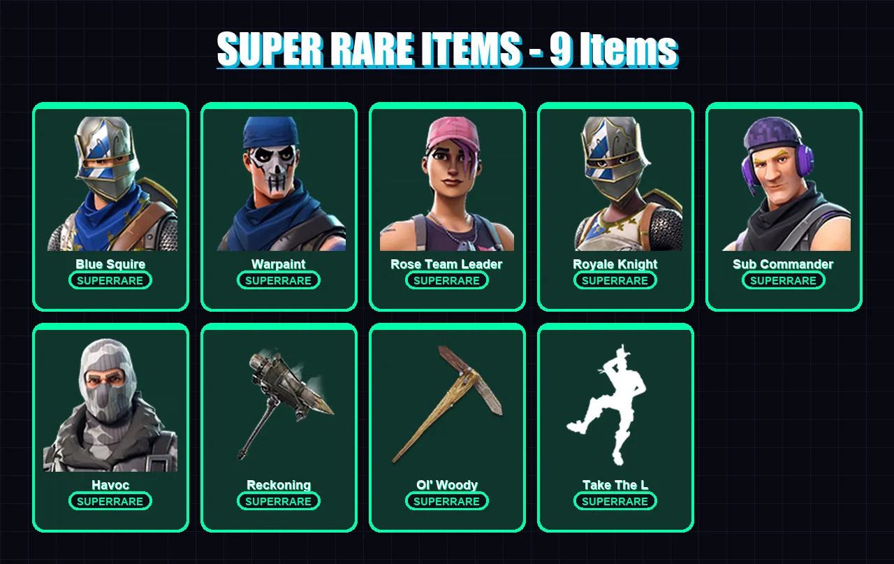 [PC/XBOX/PSN] | Blue Squire | Warpaint | Rose Team Leader | Royale Knight | Sub Commander | 41 skin | 65 pickaxe | 41 emote | 53 glider | Lv575