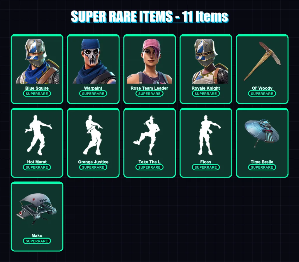 [PC/XBOX/PSN] | Blue Squire | Warpaint | Rose Team Leader | Royale Knight | Era | 54 skin | 68 pickaxe | 79 emote | 86 glider | Lv1396
