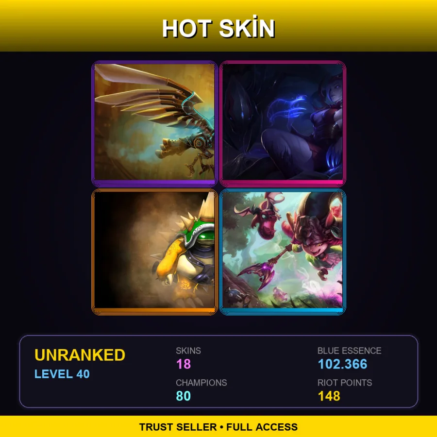 SG | Lv40 | Unranked | 18 Skin | 80 Champ — LoL account