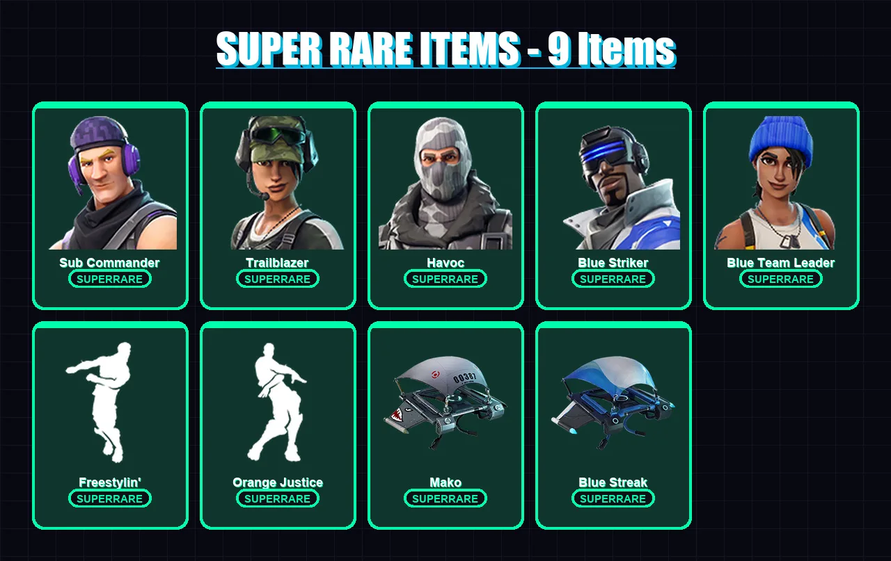 [PS4/PS5/PC] | Sub Commander | Trailblazer | Havoc | Blue Striker | Blue Team Leader | 21 skin | 39 pickaxe | 22 emote | 26 glider | Lv384 — Fortnite account
