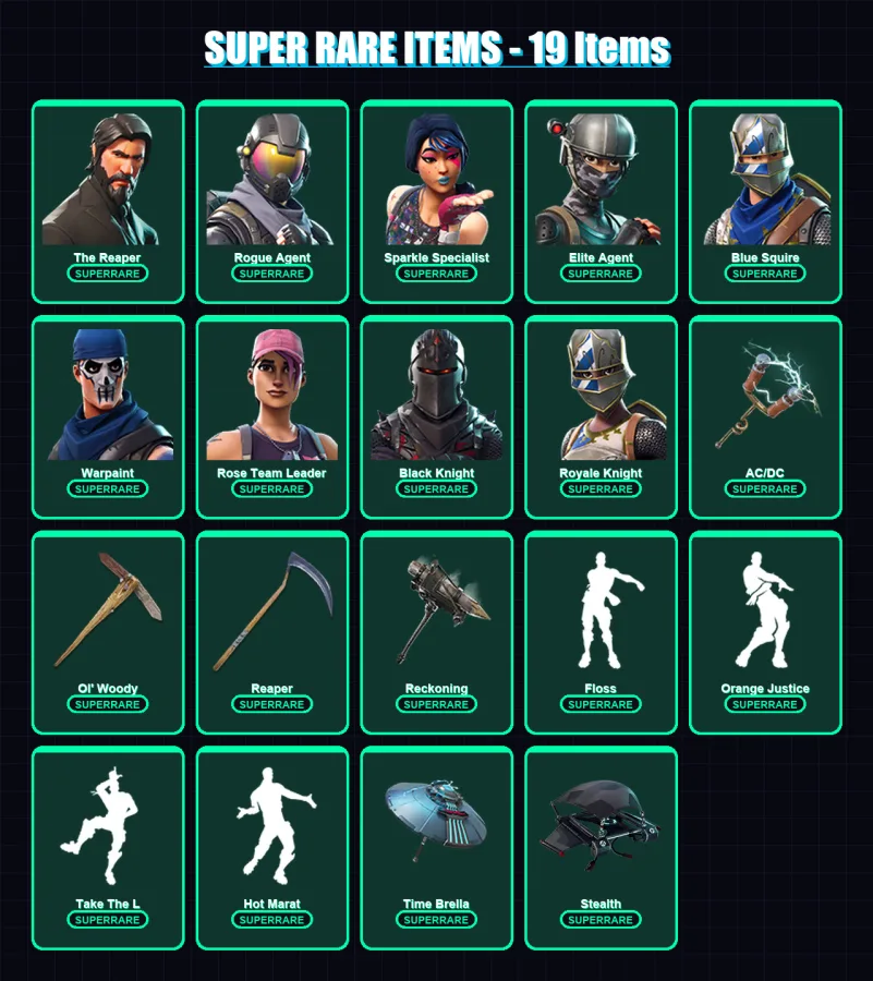 [PC/XBOX/PSN] | The Reaper | Rogue Agent | Sparkle Specialist | Elite Agent | Blue Squire | 175 skin | 185 pickaxe | 154 emote | 153 glider | Lv2042