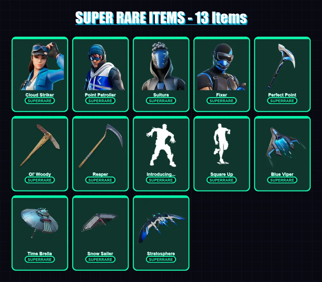 [PS4/PS5/XBOX/PC] | Cloud Striker | Point Patroller | Sultura | Fixer | Raz | 252 skin | 284 pickaxe | 195 emote | 214 glider | Lv3075 — Fortnite account