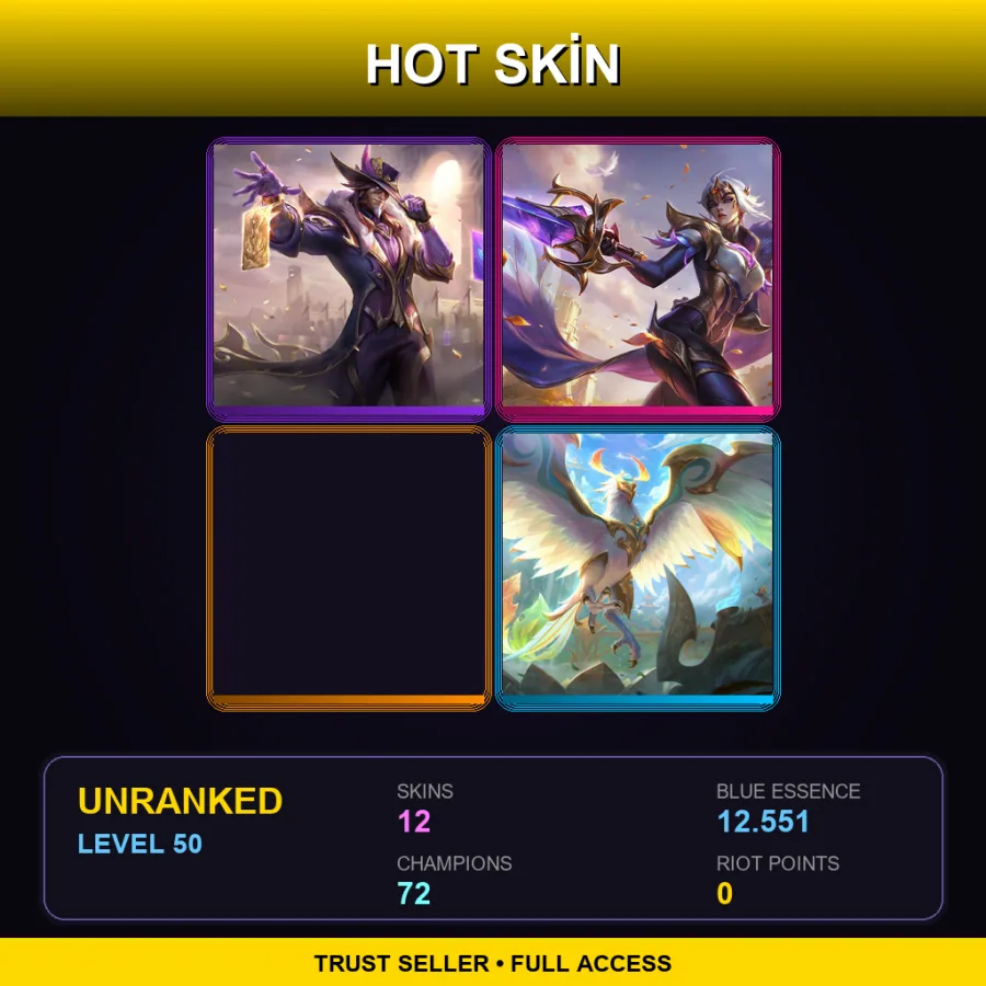 BR | Lv50 | Unranked | 12 Skin | 72 Champ — LoL account