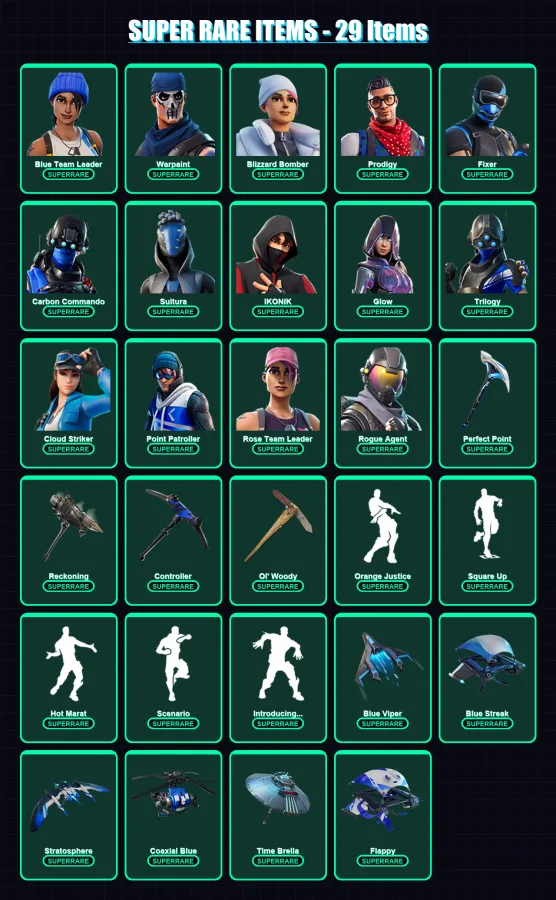 [PS4/PS5/XBOX/PC] | Blue Team Leader | Warpaint | Blizzard Bomber | Prodigy | Fixer | 226 skin | 273 pickaxe | 220 emote | 213 glider | Lv3027