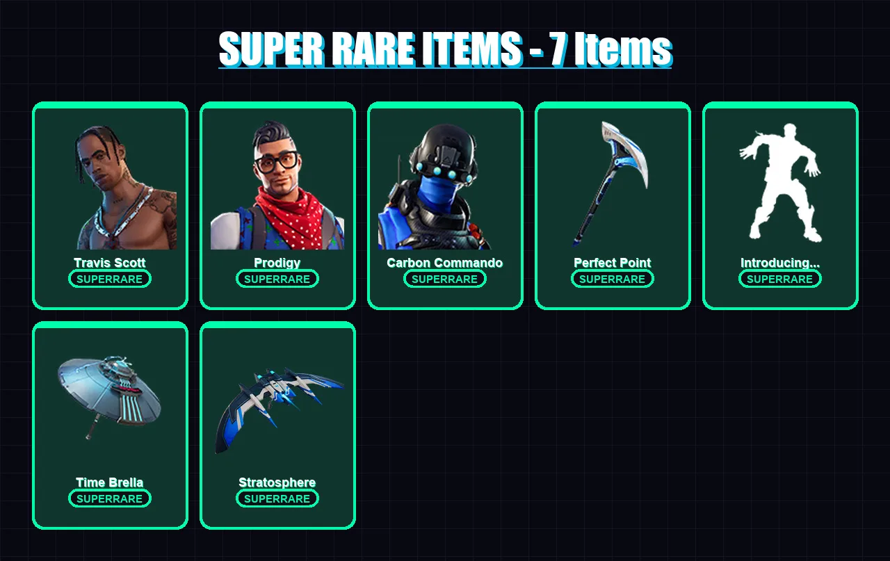 [PC] | Travis Scott | Prodigy | Carbon Commando | Catalyst | Midas | 69 skin | 83 pickaxe | 57 emote | 74 glider | Lv872