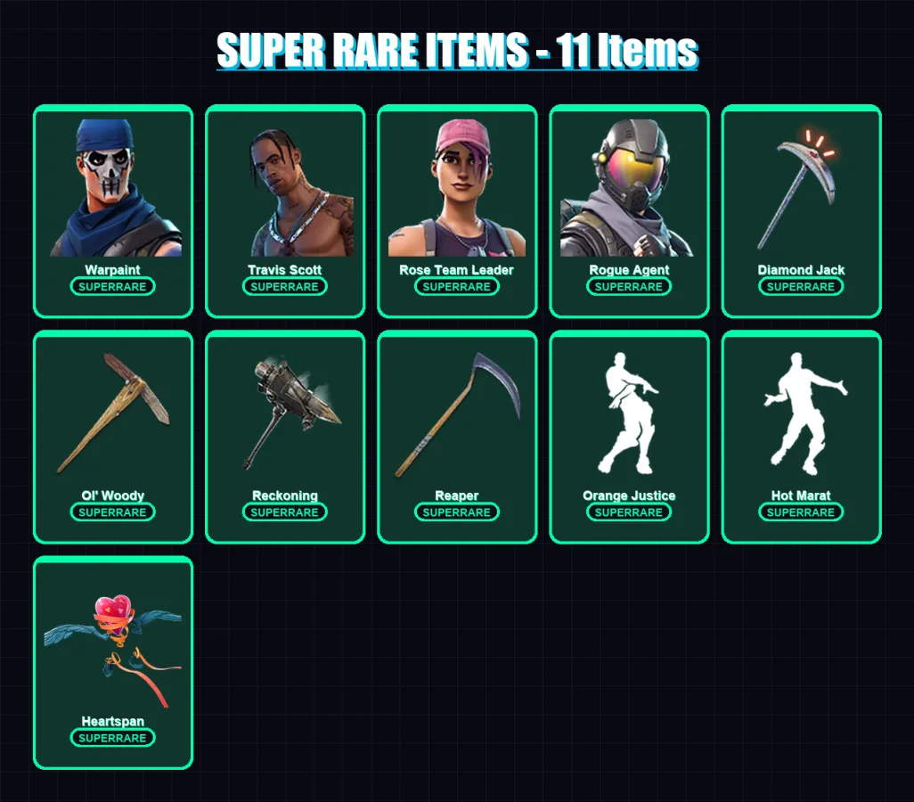 [PC/XBOX/PSN] | Warpaint | Travis Scott | Rose Team Leader | Rogue Agent | Drift | 99 skin | 102 pickaxe | 110 emote | 96 glider | Lv1051