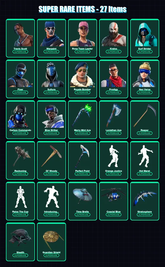 [PS4/PS5/XBOX/PC] | Travis Scott | Warpaint | Rose Team Leader | Kratos | Surf Strider | 308 skin | 250 pickaxe | 200 emote | 197 glider | Lv2745 — Fortnite account