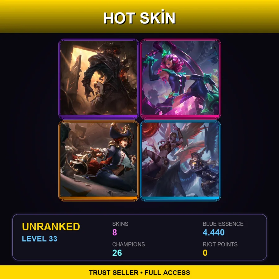 LAN | Lv33 | Unranked | 8 Skin | 26 Champ — LoL account