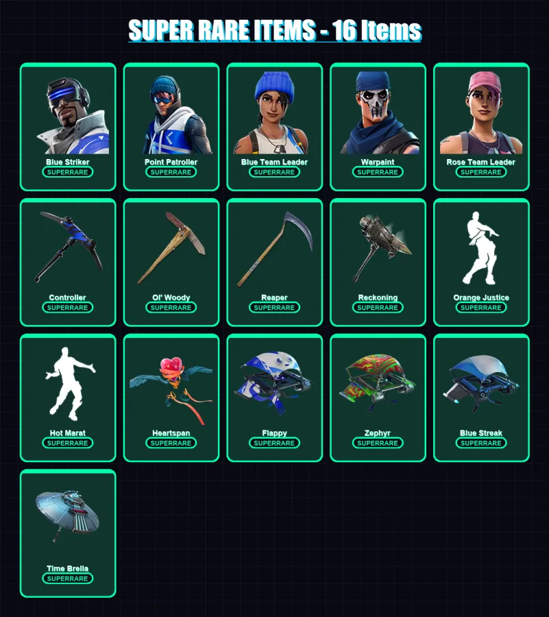 [PC] | Blue Striker | Point Patroller | Blue Team Leader | Warpaint | Rose Team Leader | 224 skin | 288 pickaxe | 220 emote | 221 glider | Lv5670