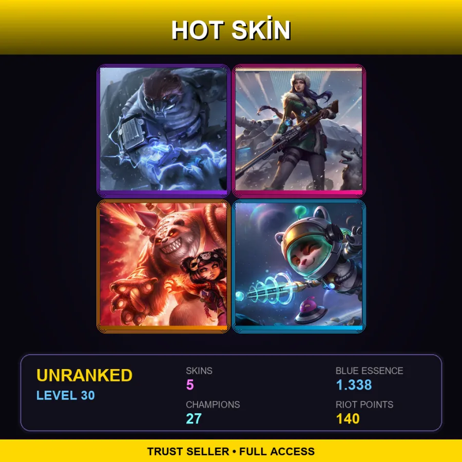 RU | Lv30 | Unranked | 5 Skin | 27 Champ