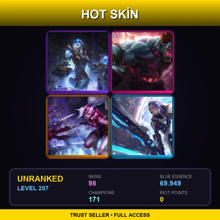 SG | Cosmic Queen Ashe | Hextech Sion | Challenger Nidalee | Pulsefire Riven | 98 Skin | 171 Champ | Lv207