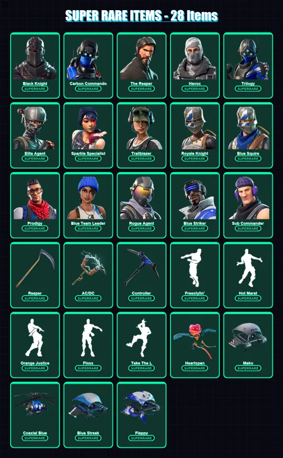 [PS4/PS5/XBOX/PC] | Black Knight | Carbon Commando | The Reaper | Havoc | Trilogy | 72 skin | 42 pickaxe | 64 emote | 51 glider | Lv686