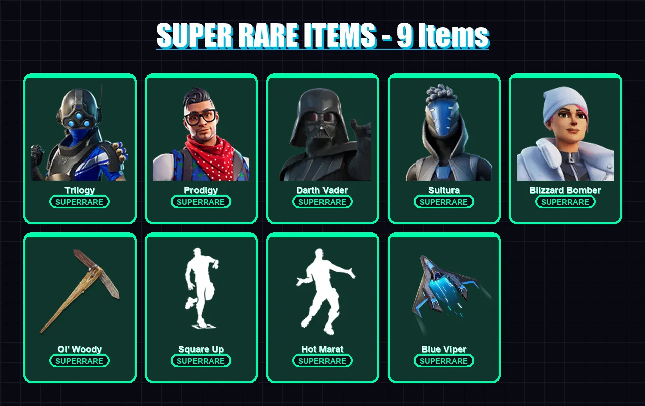 [PS4/PS5/XBOX/PC] | Trilogy | Prodigy | Darth Vader | Sultura | Blizzard Bomber | 56 skin | 67 pickaxe | 67 emote | 65 glider | Lv1446