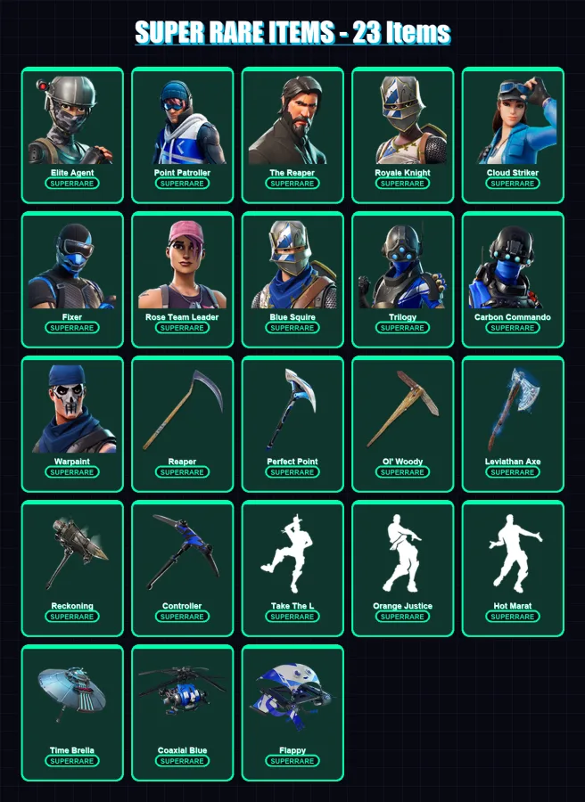 [PC/XBOX/PSN] | Elite Agent | Point Patroller | The Reaper | Royale Knight | Cloud Striker | 206 skin | 246 pickaxe | 188 emote | 192 glider | Lv336