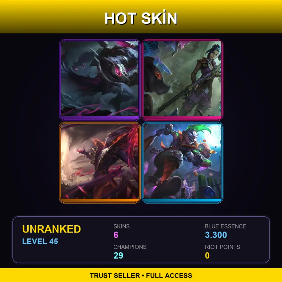OCE | Lv45 | Unranked | 6 Skin | 29 Champ — LoL account