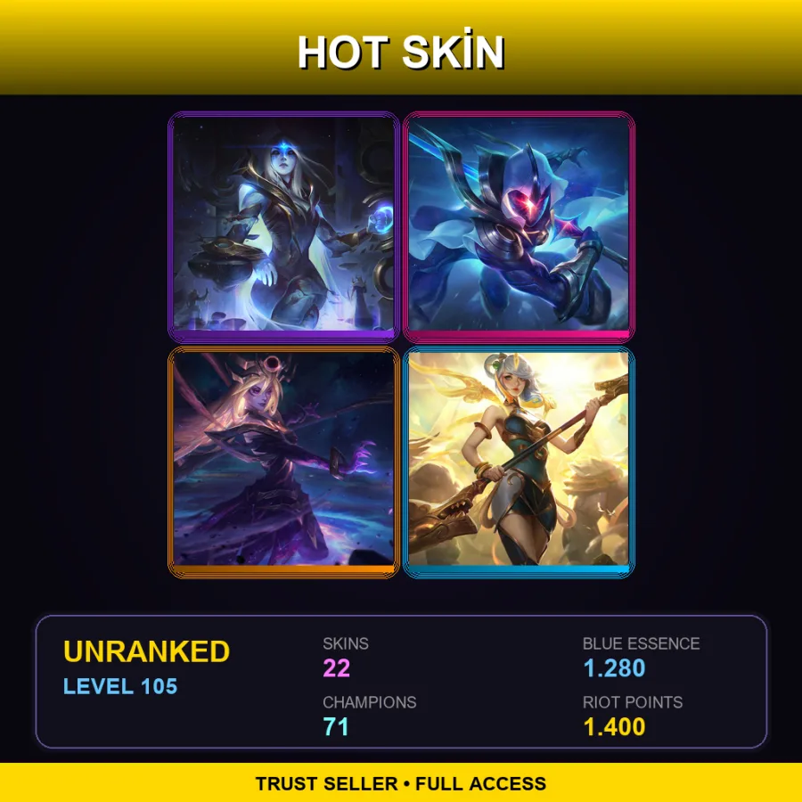 TR | Cosmic Queen Ashe | Cosmic Blade Master Yi | Dark Cosmic Lux | Lunar Empress Lux | 22 Skin | 71 Champ | Lv105