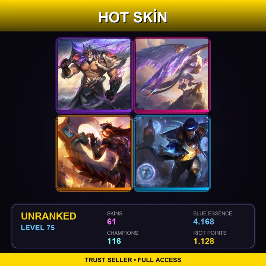 BR | Lv75 | Unranked | 61 Skin | 116 Champ — LoL account