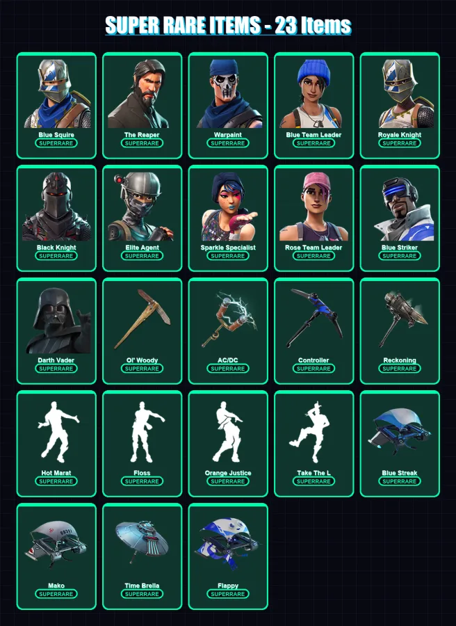 [PS4/PS5/XBOX/PC] | Blue Squire | The Reaper | Warpaint | Blue Team Leader | Royale Knight | 199 skin | 222 pickaxe | 185 emote | 154 glider | Lv244