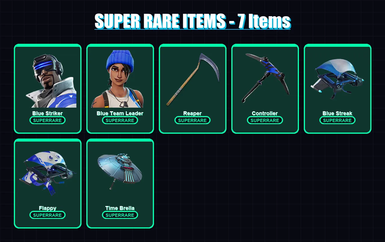 [PC/XBOX] | Blue Striker | Blue Team Leader | Explorer Emilie | Jackie | Trailblazer Tai | 11 skin | 8 pickaxe | 7 emote | 10 glider | Lv140