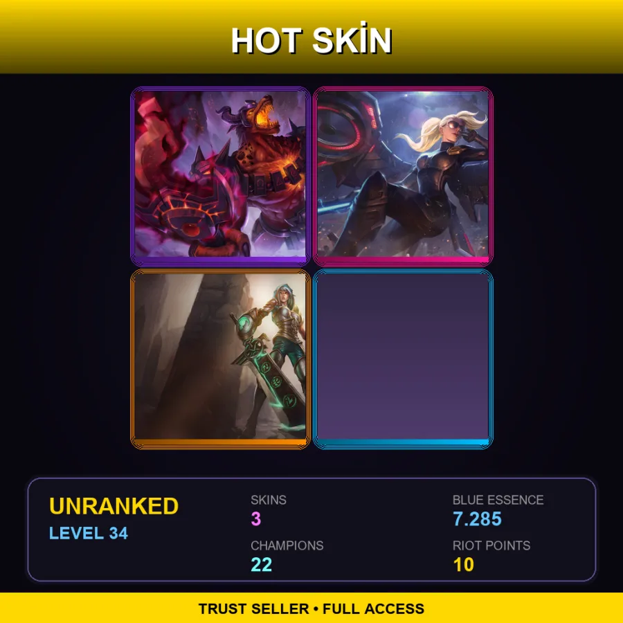 LAN | Lv34 | Unranked | 3 Skin | 22 Champ — LoL account
