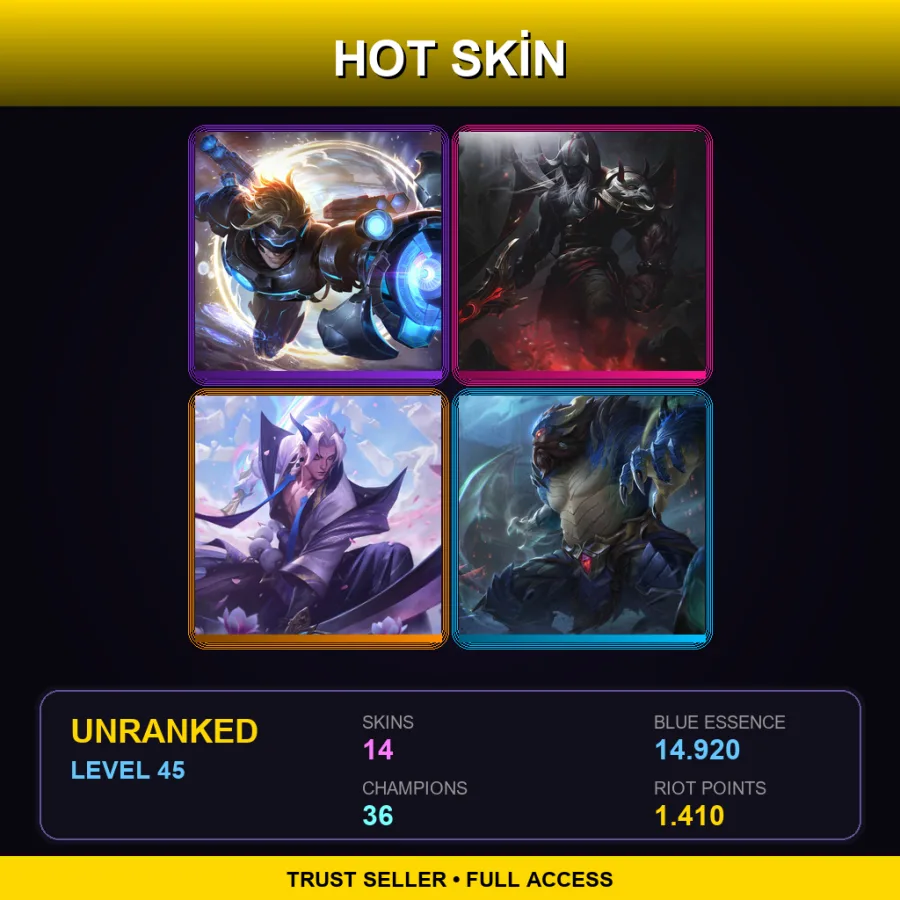 LAN | Lv45 | Unranked | 14 Skin | 36 Champ — LoL account