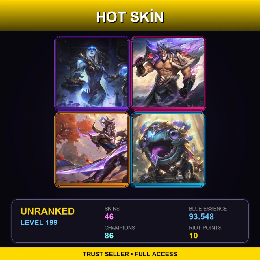 EUNE | Lv199 | Unranked | 46 Skin | 86 Champ — LoL account