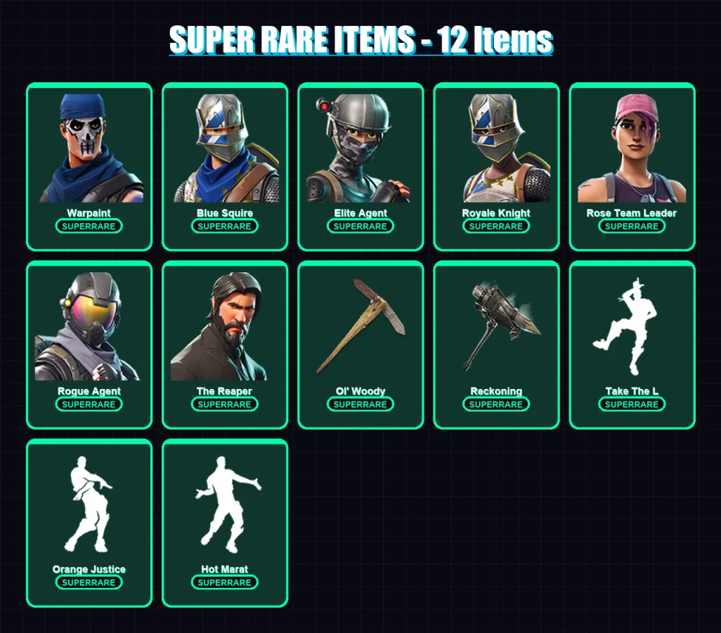 [PC/XBOX/PSN] | Warpaint | Blue Squire | Elite Agent | Royale Knight | Rose Team Leader | 59 skin | 55 pickaxe | 69 emote | 60 glider | Lv713