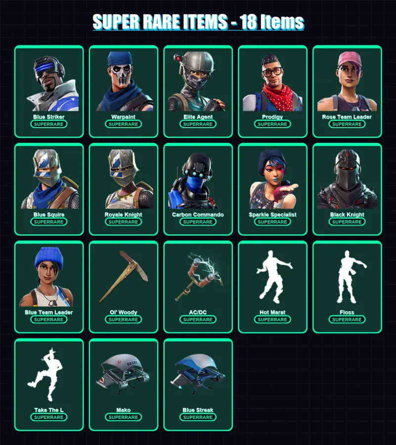 [PC/XBOX] | Blue Striker | Warpaint | Elite Agent | Prodigy | Rose Team Leader | 25 skin | 25 pickaxe | 31 emote | 29 glider | Lv366 — Fortnite account