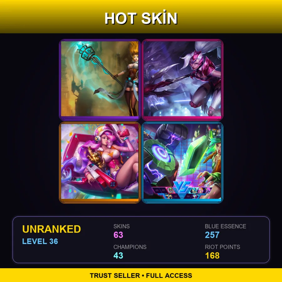 EUW | Hextech Janna | Challenger Nidalee | Arcade Miss Fortune | Arcade Riven | 63 Skin | 43 Champ | Lv36