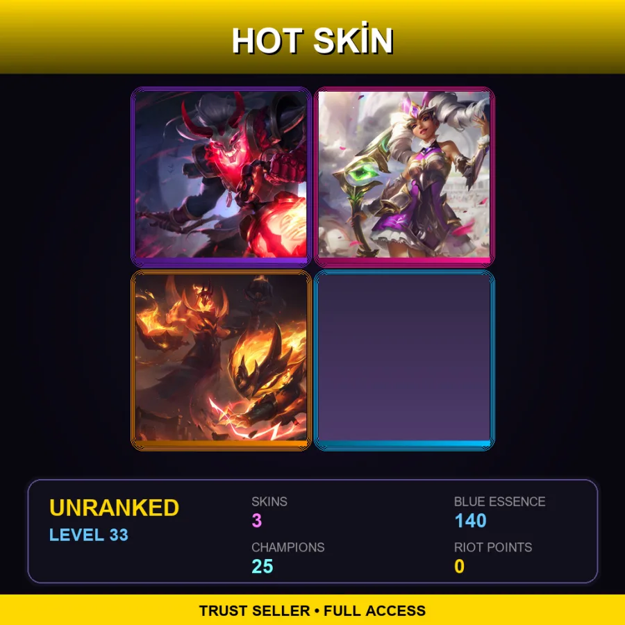 EUW | Lv33 | Unranked | 3 Skin | 25 Champ
