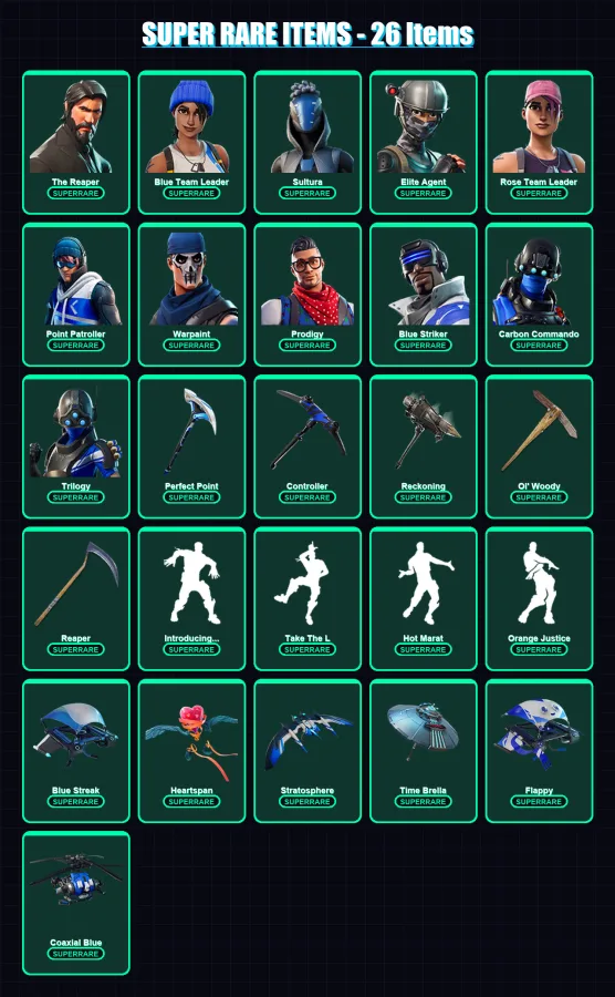 [PS4/PS5/XBOX/PC] | The Reaper | Blue Team Leader | Sultura | Elite Agent | Rose Team Leader | 119 skin | 98 pickaxe | 109 emote | 86 glider | Lv117 — Game account