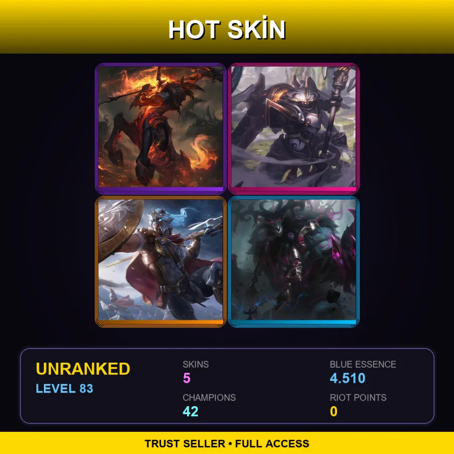LAS | High Noon Hecarim | Mecha Kingdoms Jax | Glaive Warrior Pantheon | The Thousand-Pierced Bear | 5 Skin | 42 Champ | Lv83