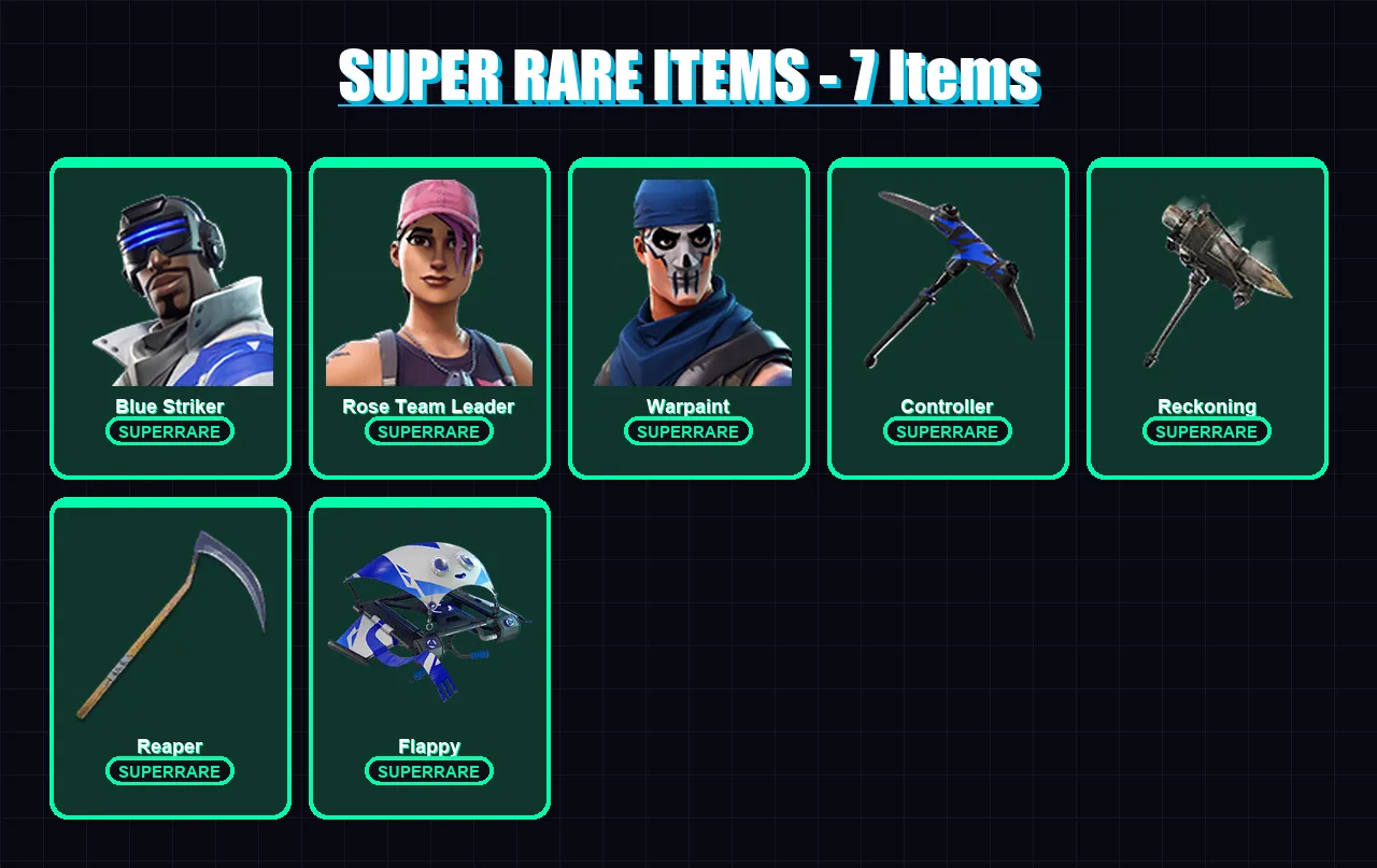 [PC/XBOX/PSN] | Blue Striker | Rose Team Leader | Warpaint | Wild Card | Magnus | 30 skin | 14 pickaxe | 21 emote | 17 glider | Lv112