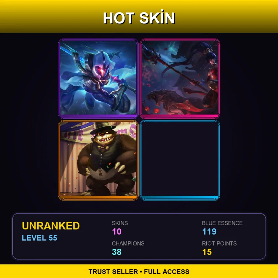 TR | Lv55 | Unranked | 10 Skin | 38 Champ — LoL account